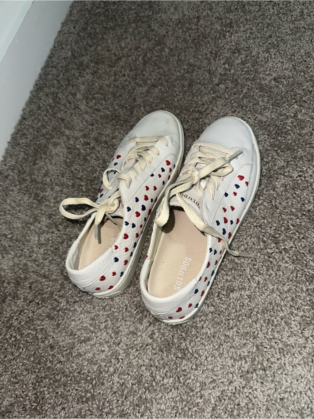 Soludos White Sneakers with Red and Navy Heart Accents